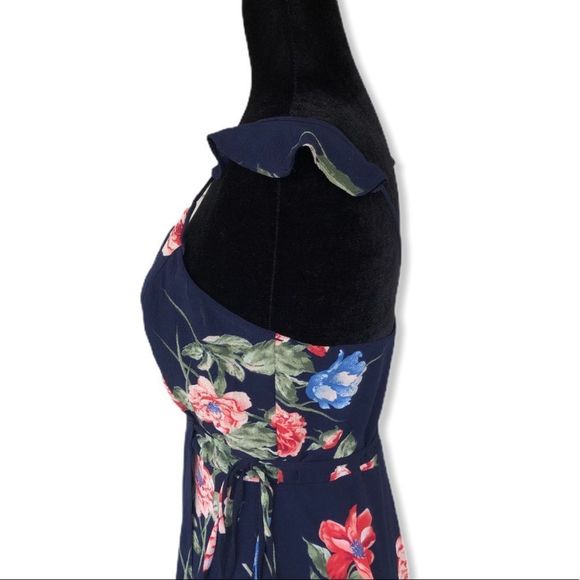Trac Ruffle Trim Navy Floral Wrap Maxi Dress - Picture 4 of 10